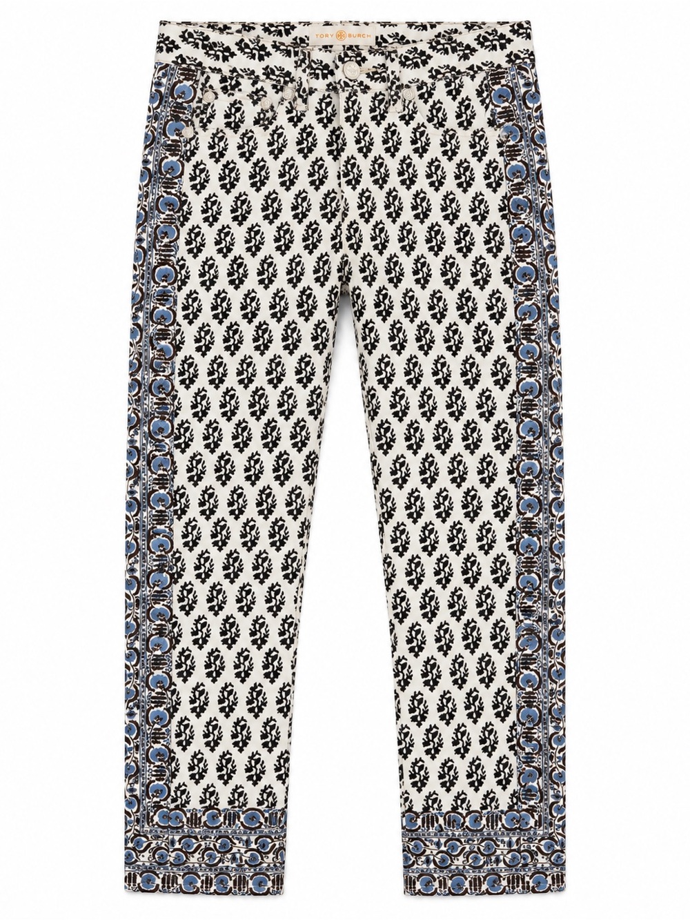 Tory Burch Reya Cropped Straight Leg Jeans Womens 29 Ivory Guru Border NWT Print - Picture 2 of 10